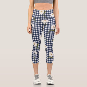 Leggings Capri Jolie marguerite florale En vichy vérifier Motif p
