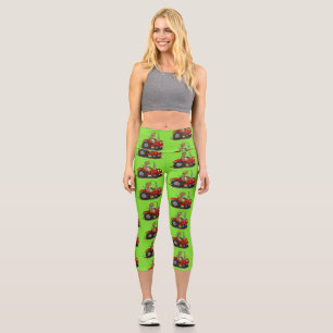 Leggings Capri Jolie vache heureuse conduisant un dessin animé de