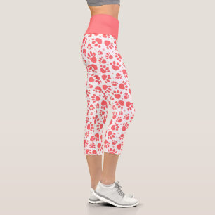Leggings Capri Jolies empreintes de pattes d'animaux cœur corail 