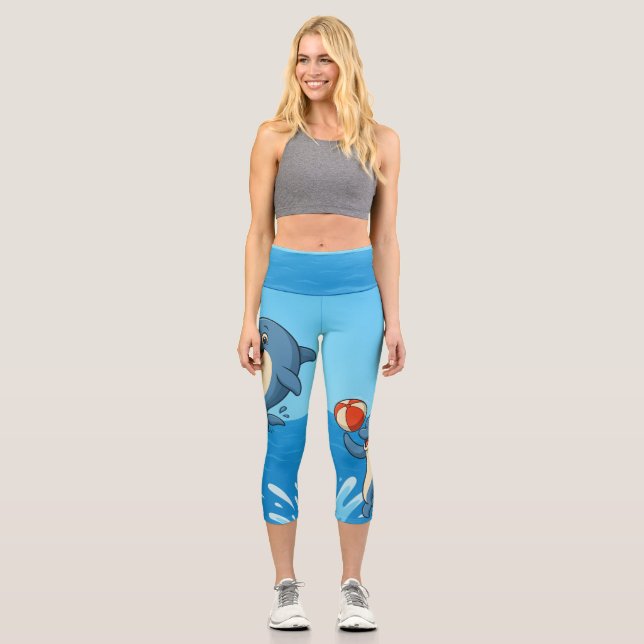 Leggings Capri Jouer Dauphin de dessin avec Beach Ball (Recto)