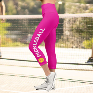 Leggings Capri Joueur de Pickleball Personnalisé Haut taille rose