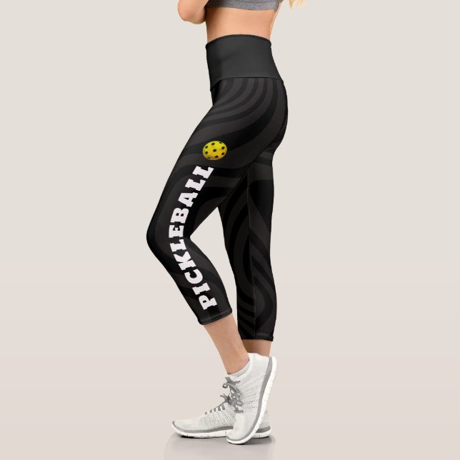 Leggings Capri Joueur de Pickleball Personnalisé Noir Blanc (Gauche)