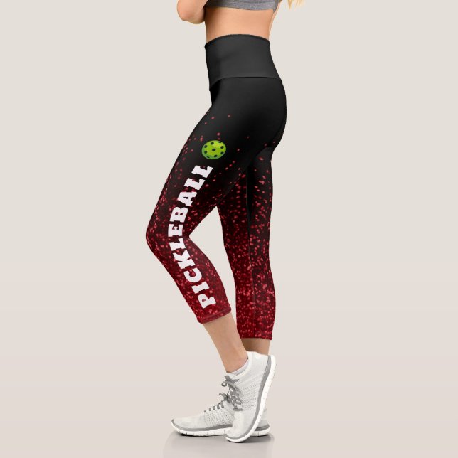 Leggings Capri Joueur de Pickleball Personnalisé noir rouge parti (Gauche)