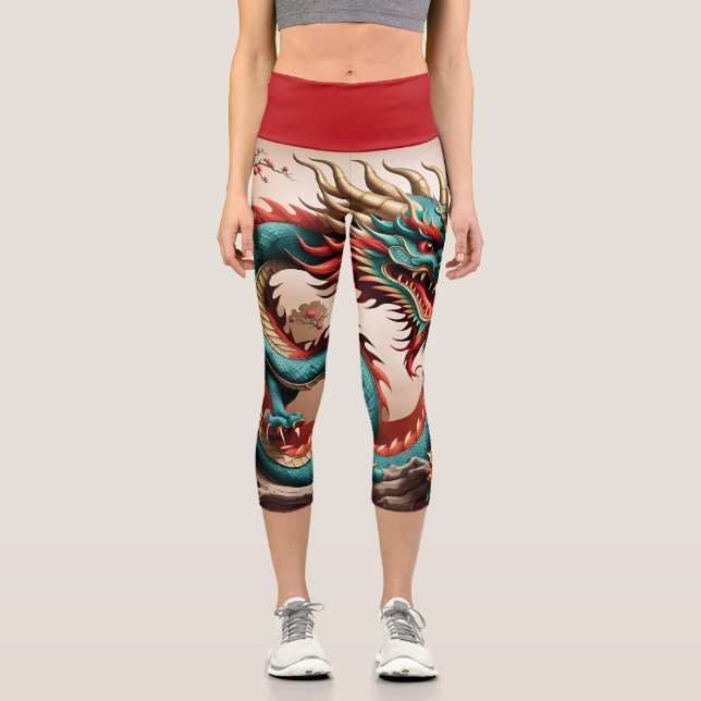 Leggings Capri Jour de l'an chinois Dragon 2024 Zodiac Anniversai (Recto)