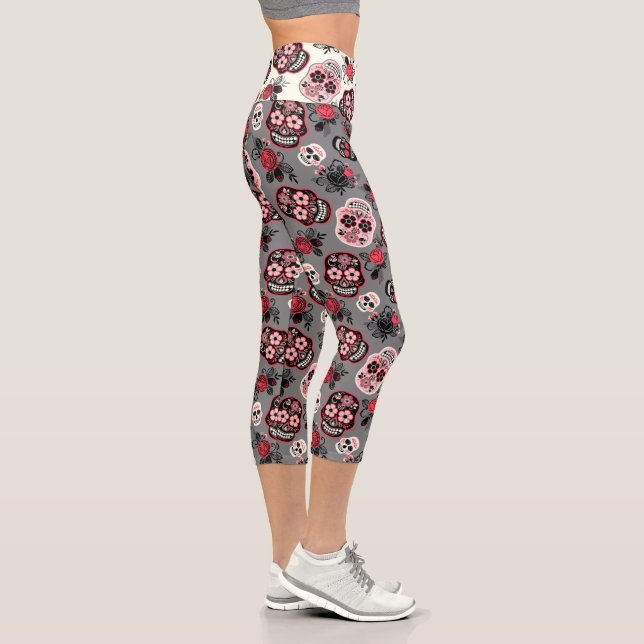 Leggings Capri Jour des crânes de sucre morts (Droite)