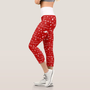 Leggings Capri Joyeux Noël Rouge & Motif blanc