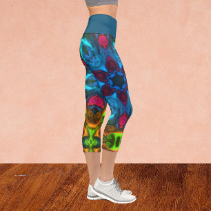 Leggings Capri Kaleidoscope psychédélique bleu rose et vert Leggi