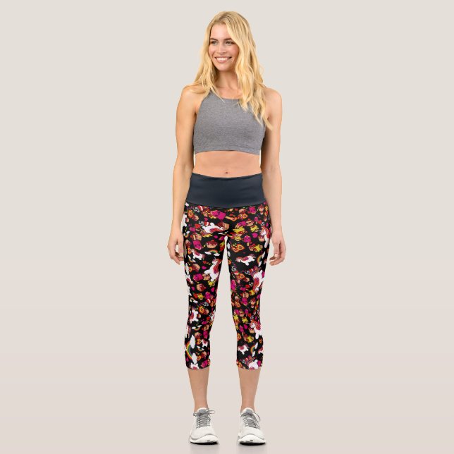 Leggings Capri Kawaii Unicorns Party de nourriture Doodles haute  (Recto)