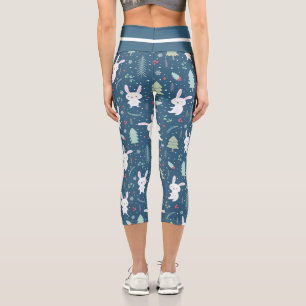 Leggings Capri Lapin de Noël en bleu