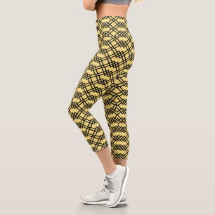 Leggings Capri Lattice moderne géométrique Noir & Beurre Jaune