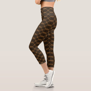 Leggings Capri Lattice moderne Géométrique Noir & Chocolat Brown