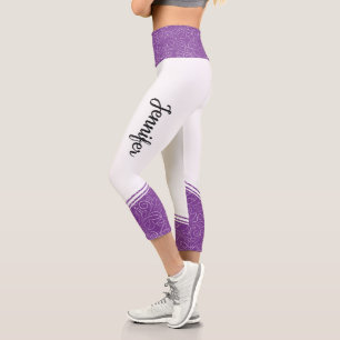 Leggings Capri Lavande blanche et noire fleurie blanche rayure et