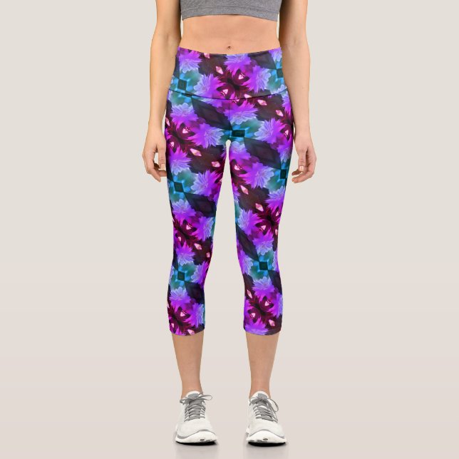 Leggings Capri Lavande Clematis Fleur Nichée Dans Trellis (Recto)