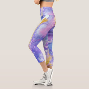 Leggings Capri Lavande et or Fluid Abstrait