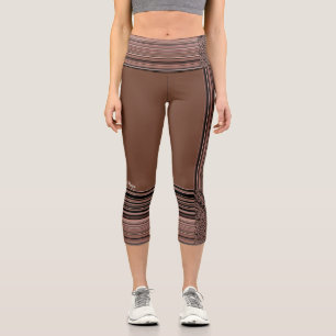 Leggings Capri LavishlyOn Monogramme Brown Taupe PinstripeStonewa