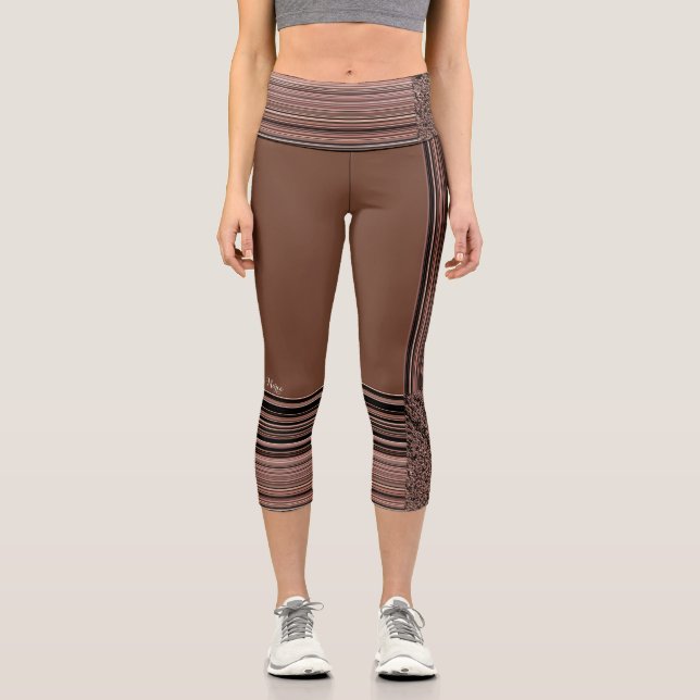 Leggings Capri LavishlyOn Monogramme Brown Taupe PinstripeStonewa (Recto)