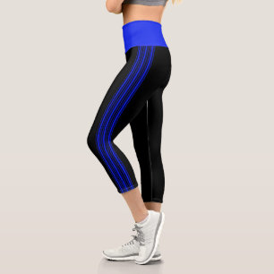 Leggings Capri Légère bande noir et bleu Pantalon de Yoga Legging