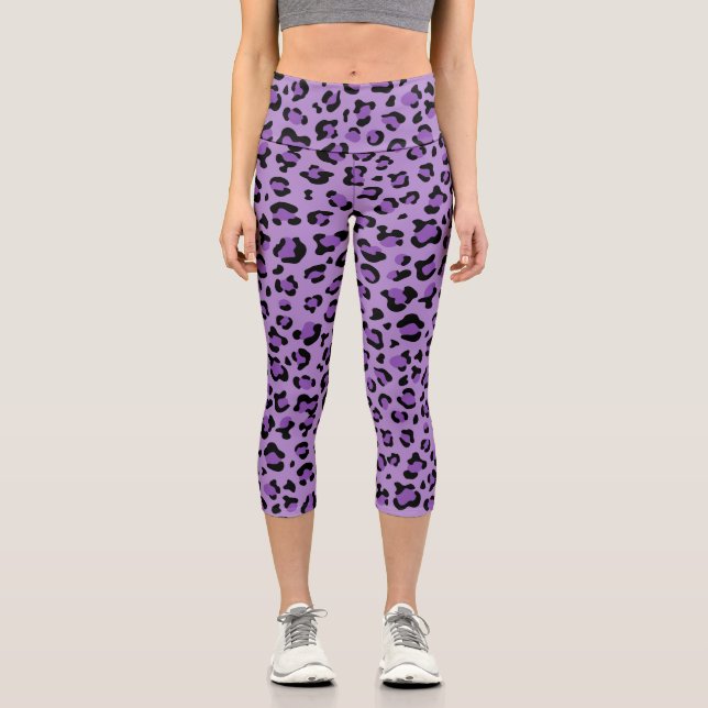 Leggings Capri Leopard Print, Léopard Spots, Purple Leopard (Recto)