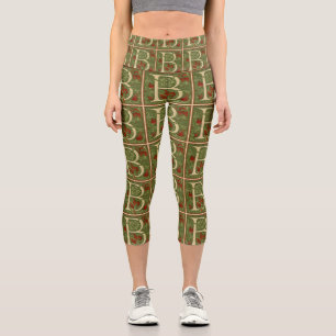 Leggings Capri Lettre B à monogramme de William Morris Fleur roug