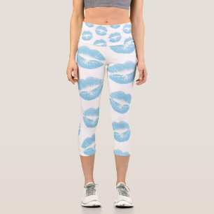 Leggings Capri Lèvres bleues, motif de lèvres, rouge à lèvres ble