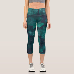 Leggings Capri Lierre vert émeraude foncé gouttes d'eau feuille