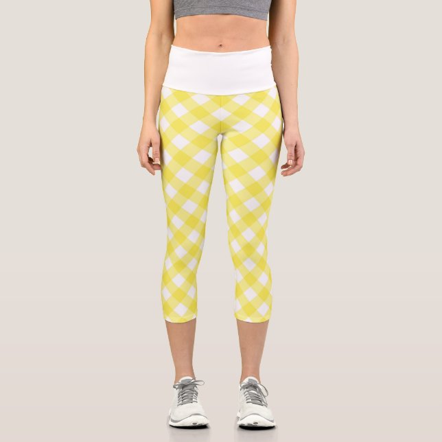 Leggings Capri Light Yellow Classic Gingham Pattern (Recto)