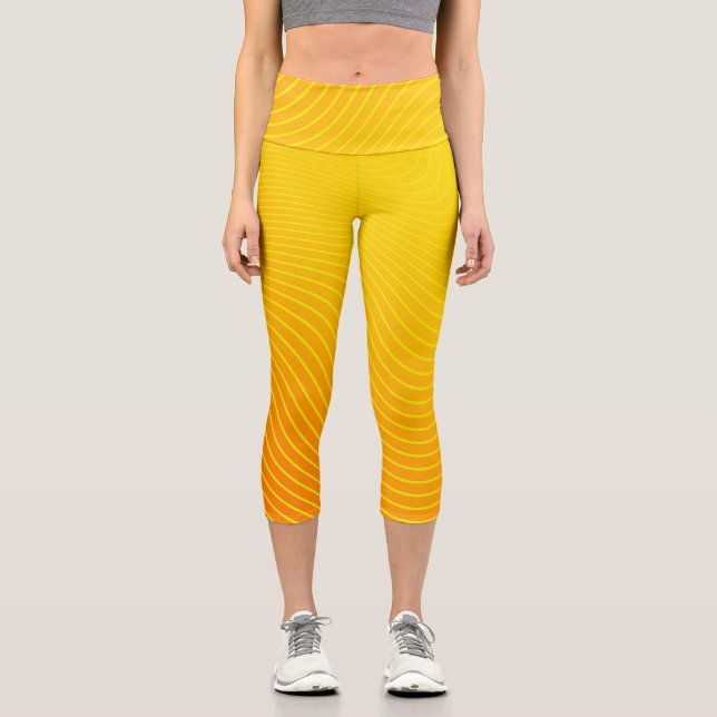 Leggings Capri Ligne géométrique moderne Orange Yellow Stripe Omb (Recto)
