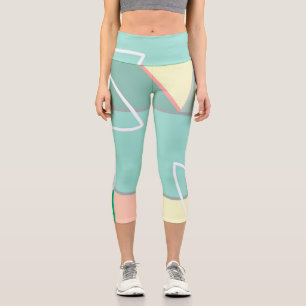 Leggings Capri Lignes d'art Abstrait Pastel Pale Turquoise Rose