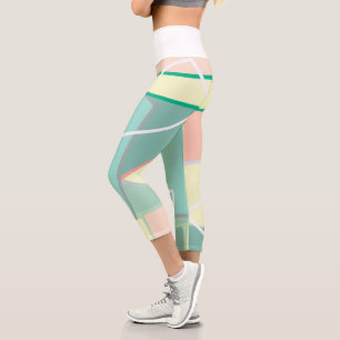 Leggings Capri Lignes d'art Abstrait Pastel Pale Turquoise Rose