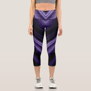 Leggings Capri Lignes de chevron de galaxie ultra-violet métalliq
