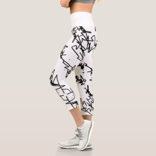Leggings Capri Lignes d'esquisse d'art Abstrait Courbes Légendes