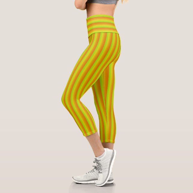 Leggings Capri Lime vert, orange et jaune néon rayé (Gauche)