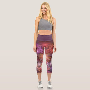 Leggings Capri Lit De Fleurs Coloré Brillant Art Fractal Abstrait