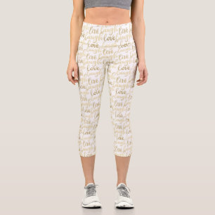 Leggings Capri Live Laugh Love Faux Gold Letting Blanc