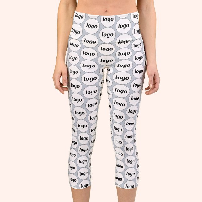 Leggings Capri Logo simple Motif commercial Poudre bleu (Simple logo pattern business promotional branding yoga capri leggings)