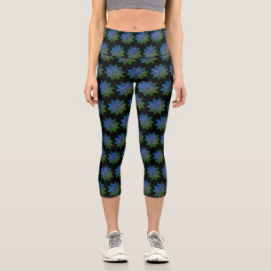Leggings Capri Lotus Mandala turquoise et noir