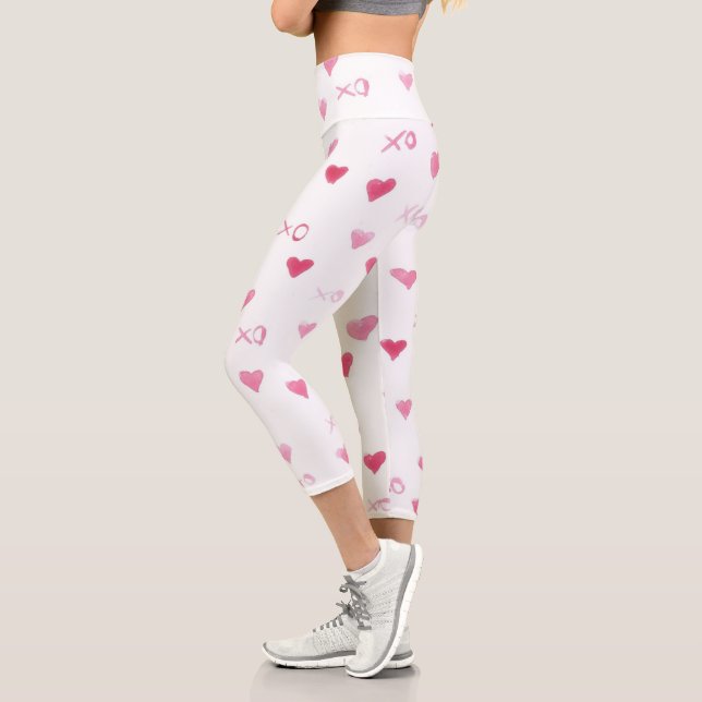 Leggings Capri Love You XO Sweet Hearts rose blanc Valentine Fun (Gauche)