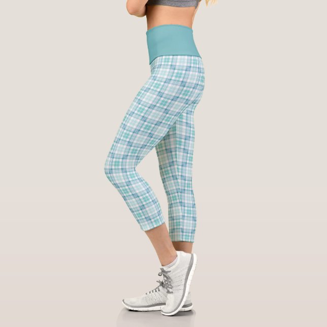 Leggings Capri Lumière Turquoise Plaid Pastel Motif Tartan Poudre (Gauche)