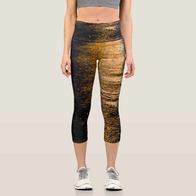 Leggings Capri Lumières de nuit Abstraites reflet bronze brillant (Recto)