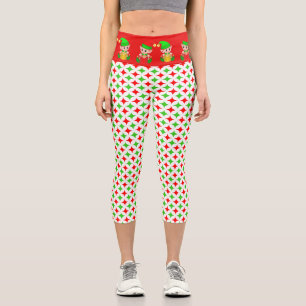 Leggings Capri Lutin de Noël avec motif diamant étoile rouge vert