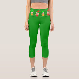 Leggings Capri Lutins de Noël sur fond vert