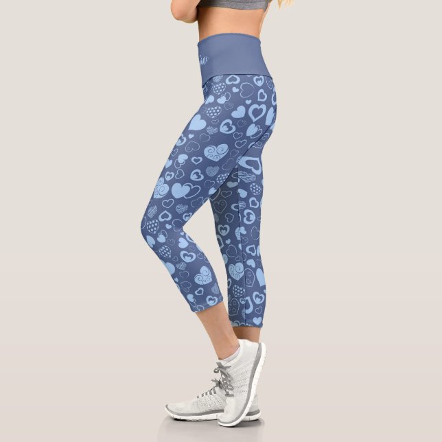 Leggings Capri Luxe Moderne Élégant Amour Bleu Coeur (Gauche)