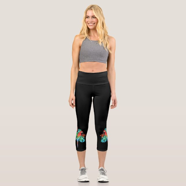 Leggings Capri Macaw Parrot Haut-ceinture (Recto)