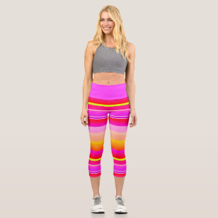 Leggings Capri Magenta rose jaune vif rayé