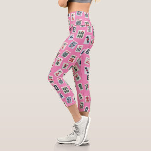 Leggings Capri MahJong carreaux symboles sur rose