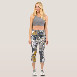 Leggings Capri Main tirée : Feuilles tropicaux