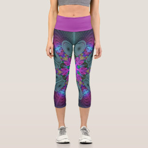 Leggings Capri Mandala De Centre Coloré Fractage Art Avec Rose