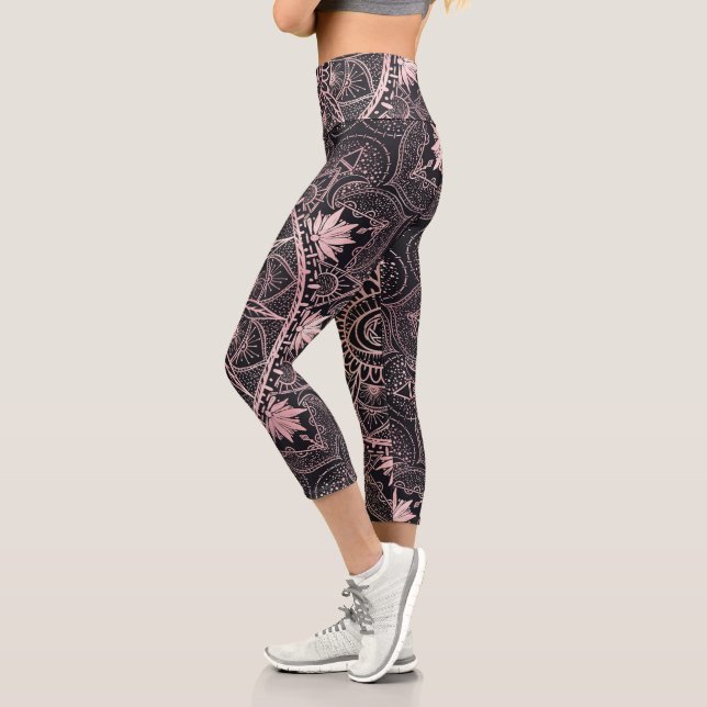 Leggings Capri Mandala de l'oeil rose noir (Gauche)