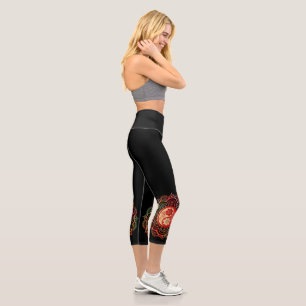 Leggings Capri Mandala rouge et or