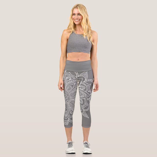 Leggings Capri Mandala Yoga Capri gris et blanc (Recto)